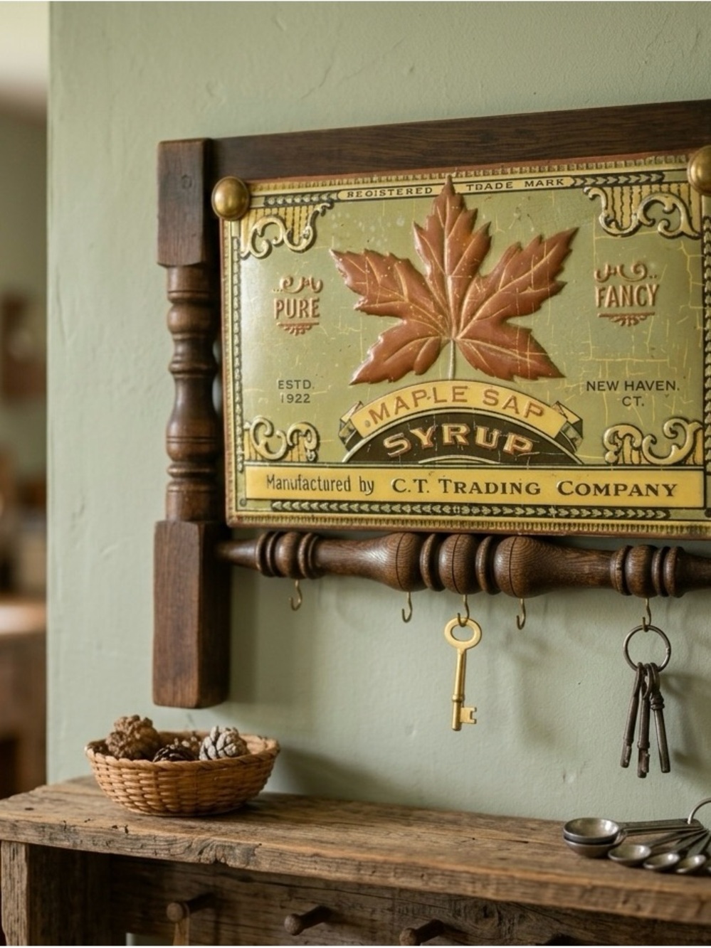 Maple Sap Syrup Decorative Wall Sign - Green & Copper